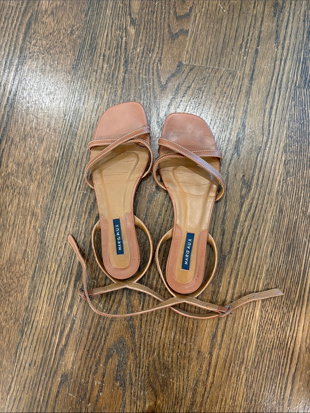 Margaux Tan Leather Strappy Ankle-Wrap Sandals - Picture 12 of 14